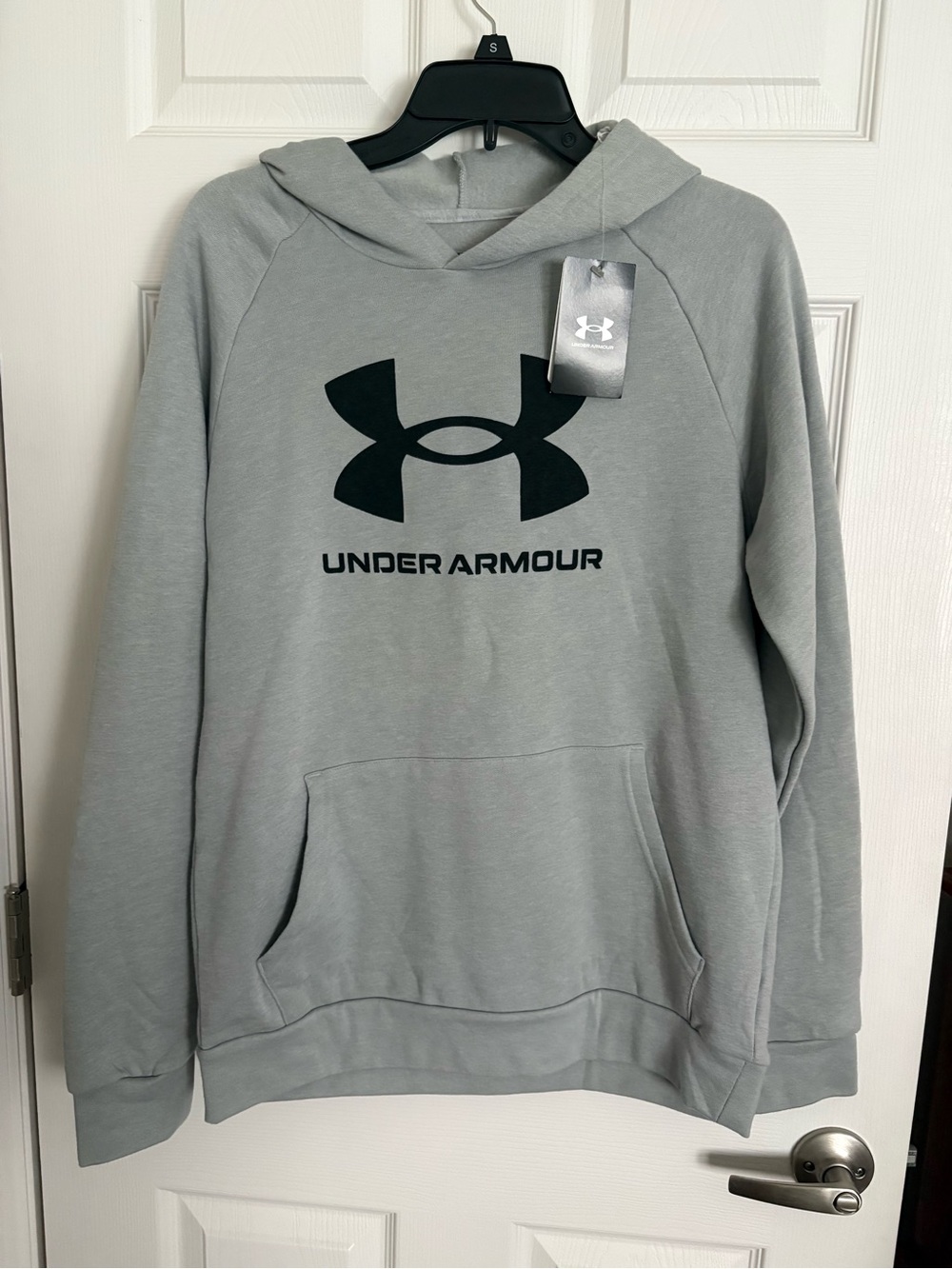 Under Armour Men's Light Gray Crewneck Hoodie with Black Logo